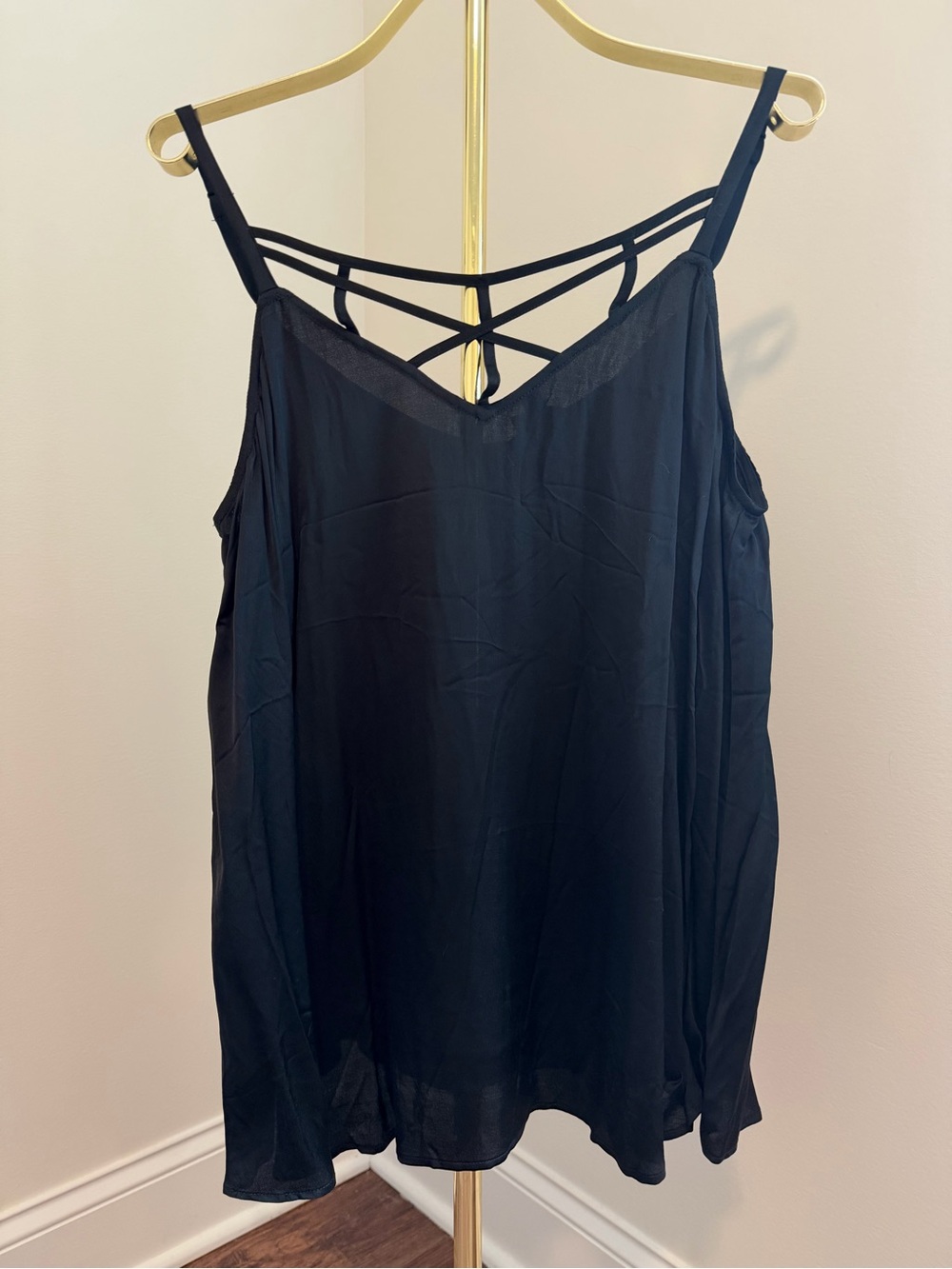 Torrid Silky Black Strappy Lattice Front Tank Size 1